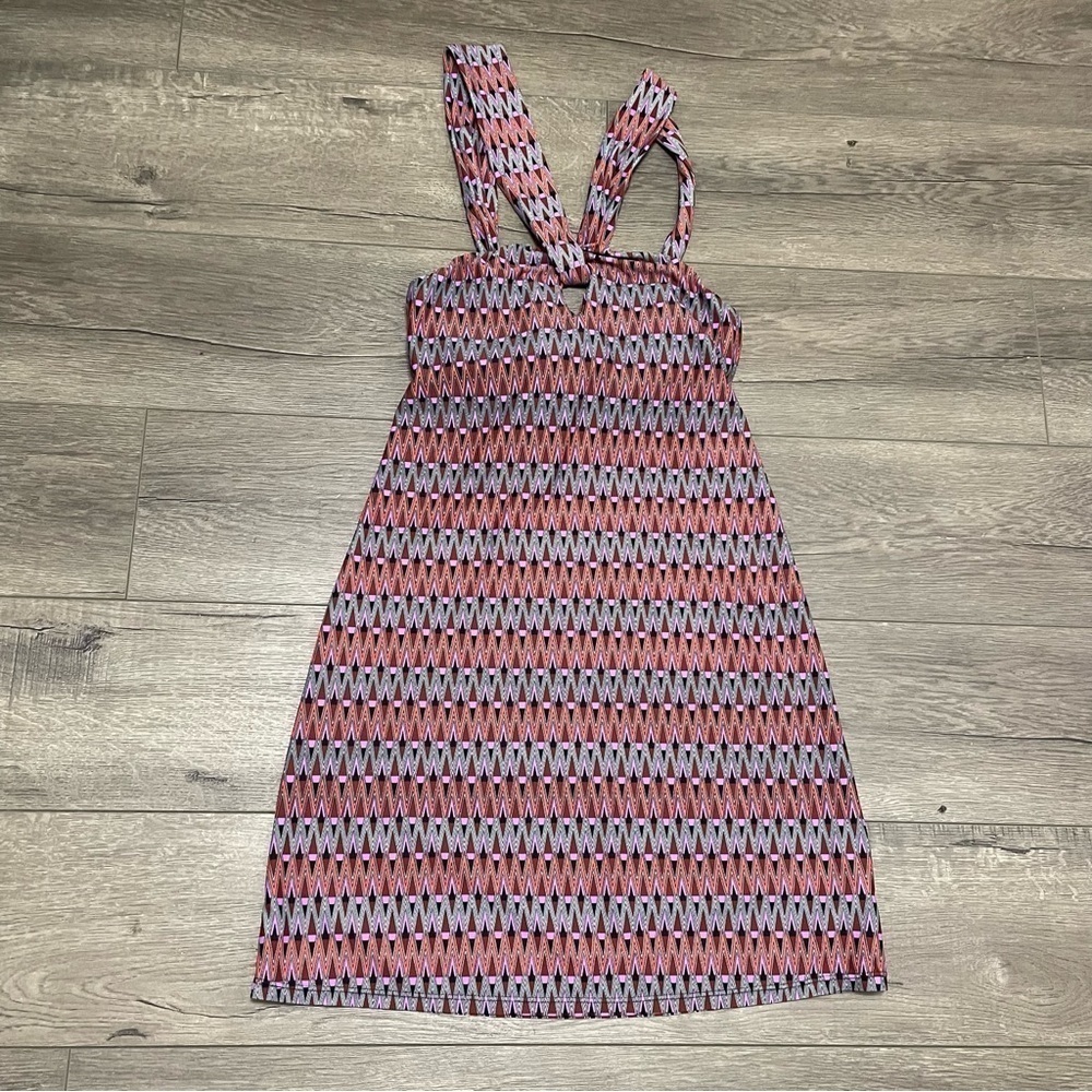 Athleta Kiki Keyhole Halter Built in Bra Geometric Dress Womens Sz XXS